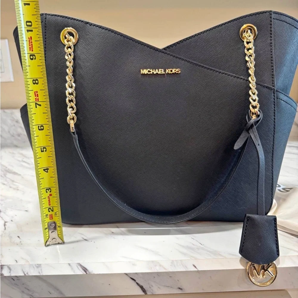 Michael Kors Black and Gold Tote with Chain Accents - Picture 11 of 11